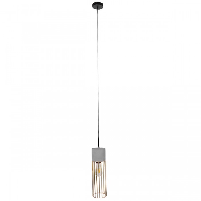 GloboStar® DURANT 01322 Μοντέρνο Industrial Κρεμαστό Φωτιστικό Οροφής Μονόφωτο Γκρι Μπεζ Τσιμέντο Πλέγμα Φ12 x Y40cm
