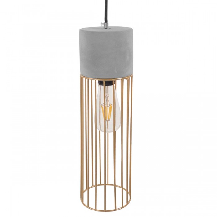GloboStar® DURANT 01322 Μοντέρνο Industrial Κρεμαστό Φωτιστικό Οροφής Μονόφωτο Γκρι Μπεζ Τσιμέντο Πλέγμα Φ12 x Y40cm