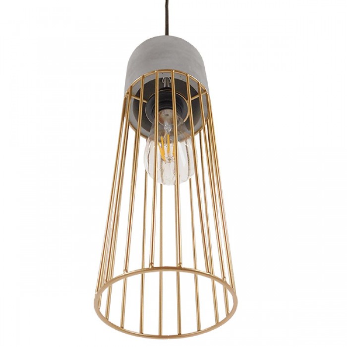 GloboStar® DURANT 01322 Μοντέρνο Industrial Κρεμαστό Φωτιστικό Οροφής Μονόφωτο Γκρι Μπεζ Τσιμέντο Πλέγμα Φ12 x Y40cm