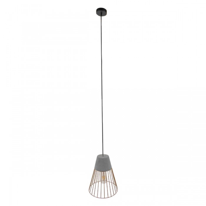 GloboStar® DURANT 01323 Μοντέρνο Industrial Κρεμαστό Φωτιστικό Οροφής Μονόφωτο Γκρι Μπεζ Τσιμέντο Πλέγμα Φ25 x Y31cm