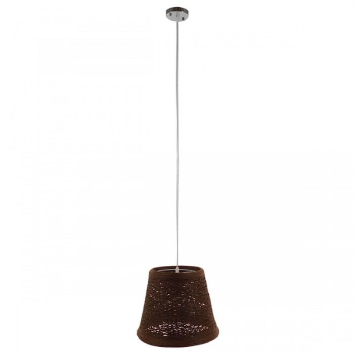 GloboStar® PLAYROOM 01333 Vintage Κρεμαστό Φωτιστικό Οροφής Μονόφωτο 1 x E27 Καφέ Σκούρο Ξύλινο Ψάθινο Rattan Φ32 x Υ27cm