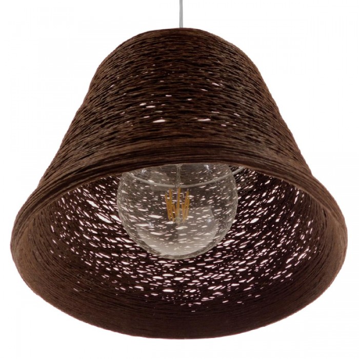 GloboStar® PLAYROOM 01333 Vintage Κρεμαστό Φωτιστικό Οροφής Μονόφωτο 1 x E27 Καφέ Σκούρο Ξύλινο Ψάθινο Rattan Φ32 x Υ27cm