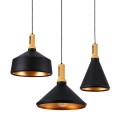 GloboStar® CALYPSO 01334 SET 3 Μοντέρνα Κρεμαστά Φωτιστικά Οροφής Τρίφωτο 3 x E27 Μαύρο - Χρυσό Μεταλλικά με Ξύλινη Βάση Καμπάνα GloboStar® CALYPSO 01334 SET 3 Μοντέρνα Κρεμαστά Φωτιστικά Οροφής Τρίφωτο 3 x E27 Μαύρο - Χρυσό Μεταλλικά με Ξύλινη Βάση Καμπάνα