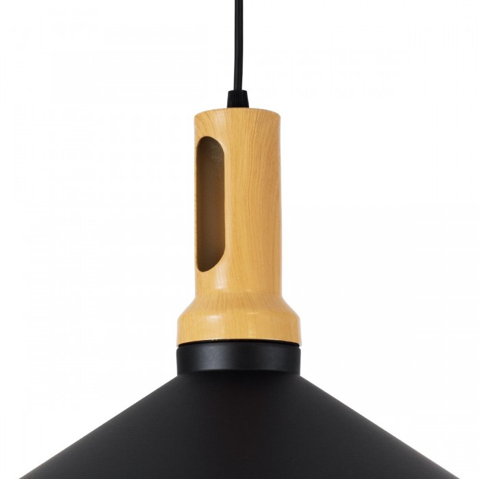GloboStar® CALYPSO 01334 SET 3 Μοντέρνα Κρεμαστά Φωτιστικά Οροφής Τρίφωτο 3 x E27 Μαύρο - Χρυσό Μεταλλικά με Ξύλινη Βάση Καμπάνα