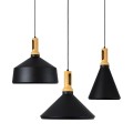 GloboStar® CALYPSO 01334 SET 3 Μοντέρνα Κρεμαστά Φωτιστικά Οροφής Τρίφωτο 3 x E27 Μαύρο - Χρυσό Μεταλλικά με Ξύλινη Βάση Καμπάνα GloboStar® CALYPSO 01334 SET 3 Μοντέρνα Κρεμαστά Φωτιστικά Οροφής Τρίφωτο 3 x E27 Μαύρο - Χρυσό Μεταλλικά με Ξύλινη Βάση Καμπάνα