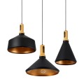 GloboStar® CALYPSO 01334 SET 3 Μοντέρνα Κρεμαστά Φωτιστικά Οροφής Τρίφωτο 3 x E27 Μαύρο - Χρυσό Μεταλλικά με Ξύλινη Βάση Καμπάνα GloboStar® CALYPSO 01334 SET 3 Μοντέρνα Κρεμαστά Φωτιστικά Οροφής Τρίφωτο 3 x E27 Μαύρο - Χρυσό Μεταλλικά με Ξύλινη Βάση Καμπάνα