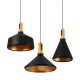 GloboStar® CALYPSO 01334 SET 3 Μοντέρνα Κρεμαστά Φωτιστικά Οροφής Τρίφωτο 3 x E27 Μαύρο - Χρυσό Μεταλλικά με Ξύλινη Βάση Καμπάνα