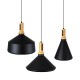 GloboStar® CALYPSO 01334 SET 3 Μοντέρνα Κρεμαστά Φωτιστικά Οροφής Τρίφωτο 3 x E27 Μαύρο - Χρυσό Μεταλλικά με Ξύλινη Βάση Καμπάνα