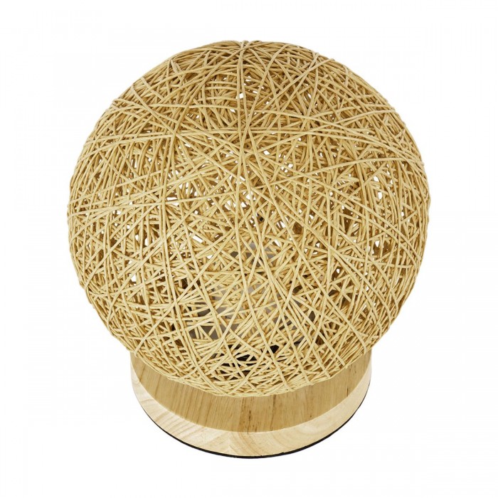 GloboStar® OCEANA 01336 Μοντέρνο Επιτραπέζιο Φωτιστικό Πορτατίφ Μονόφωτο Μπεζ Ξύλινο Ψάθινο Rattan Φ20 x Υ22cm