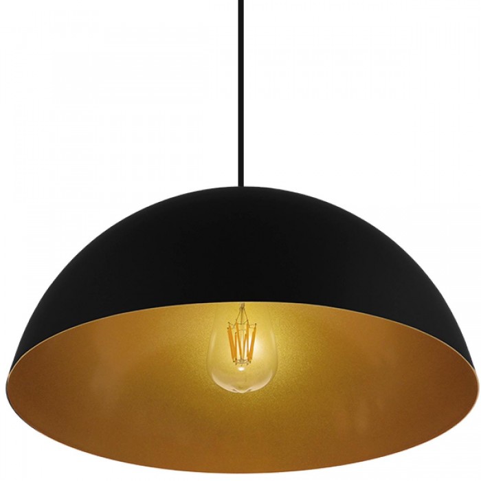 GloboStar® CIEL 01341 Μοντέρνο Κρεμαστό Φωτιστικό Οροφής Μονόφωτο Μαύρο - Χρυσό Μεταλλικό Καμπάνα Φ40 x Υ20cm
