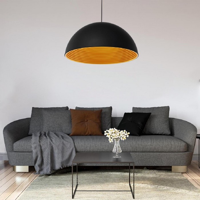 GloboStar® MEDEA 01344 Μοντέρνο Κρεμαστό Φωτιστικό Οροφής Μονόφωτο Μαύρο - Χρυσό Μεταλλικό Καμπάνα Φ60 x Υ30cm GloboStar® MEDEA 01344 Μοντέρνο Κρεμαστό Φωτιστικό Οροφής Μονόφωτο Μαύρο - Χρυσό Μεταλλικό Καμπάνα Φ60 x Υ30cm