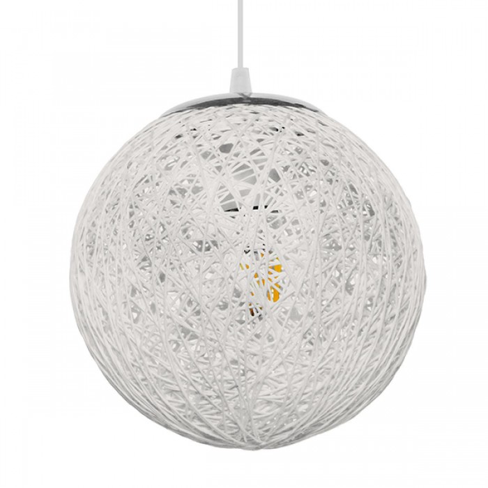 GloboStar® OCEANA 01355 Vintage Κρεμαστό Φωτιστικό Οροφής Μονόφωτο 1 x E27 Λευκό Ξύλινο Ψάθινο Rattan Φ20 x Υ20cm