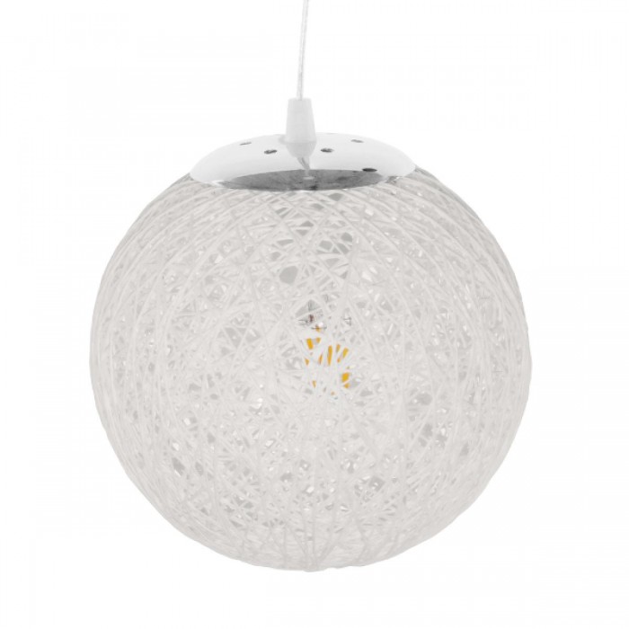 GloboStar® OCEANA 01355 Vintage Κρεμαστό Φωτιστικό Οροφής Μονόφωτο 1 x E27 Λευκό Ξύλινο Ψάθινο Rattan Φ20 x Υ20cm