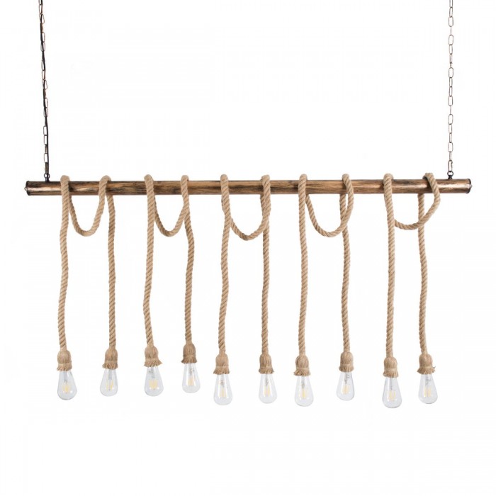 GloboStar® FERULE 01380 Vintage Industrial Κρεμαστό Φωτιστικό Οροφής Πολύφωτο 10 x E27 Μπρούτζινο Μεταλλικό με Μπεζ Σχοινί Μ150 x Π4 x Y62.5cm GloboStar® FERULE 01380 Vintage Industrial Κρεμαστό Φωτιστικό Οροφής Πολύφωτο 10 x E27 Μπρούτζινο Μεταλλικό με Μπεζ Σχοινί Μ150 x Π4 x Y62.5cm