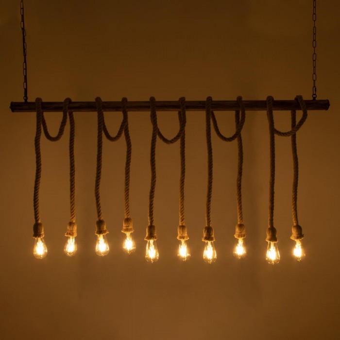 GloboStar® FERULE 01380 Vintage Industrial Κρεμαστό Φωτιστικό Οροφής Πολύφωτο 10 x E27 Μπρούτζινο Μεταλλικό με Μπεζ Σχοινί Μ150 x Π4 x Y62.5cm GloboStar® FERULE 01380 Vintage Industrial Κρεμαστό Φωτιστικό Οροφής Πολύφωτο 10 x E27 Μπρούτζινο Μεταλλικό με Μπεζ Σχοινί Μ150 x Π4 x Y62.5cm