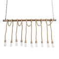 GloboStar® FERULE 01380 Vintage Industrial Κρεμαστό Φωτιστικό Οροφής Πολύφωτο 10 x E27 Μπρούτζινο Μεταλλικό με Μπεζ Σχοινί Μ150 x Π4 x Y62.5cm