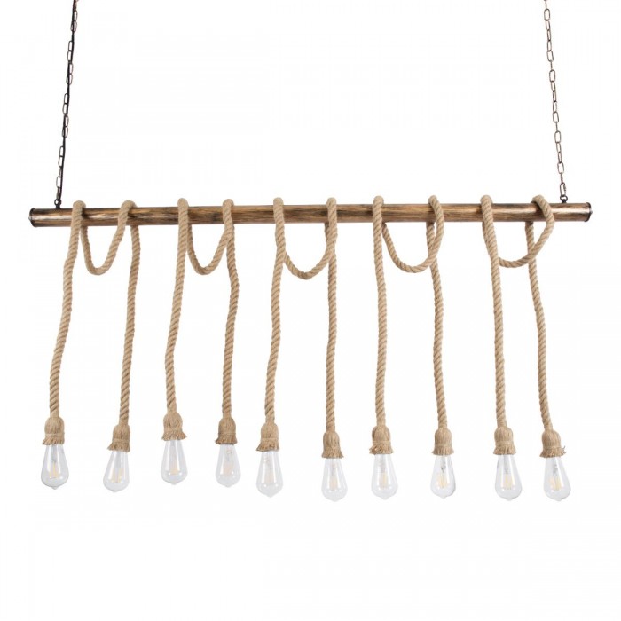 GloboStar® FERULE 01380 Vintage Industrial Κρεμαστό Φωτιστικό Οροφής Πολύφωτο 10 x E27 Μπρούτζινο Μεταλλικό με Μπεζ Σχοινί Μ150 x Π4 x Y62.5cm GloboStar® FERULE 01380 Vintage Industrial Κρεμαστό Φωτιστικό Οροφής Πολύφωτο 10 x E27 Μπρούτζινο Μεταλλικό με Μπεζ Σχοινί Μ150 x Π4 x Y62.5cm