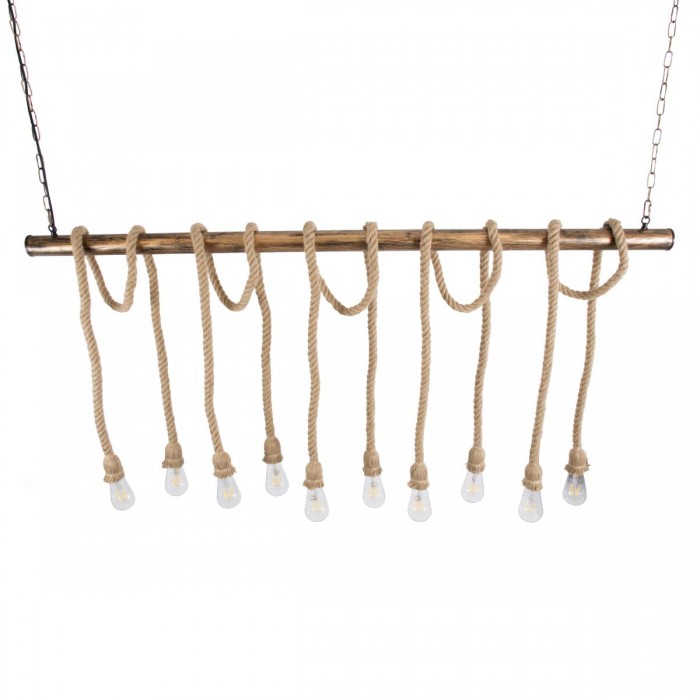 GloboStar® FERULE 01380 Vintage Industrial Κρεμαστό Φωτιστικό Οροφής Πολύφωτο 10 x E27 Μπρούτζινο Μεταλλικό με Μπεζ Σχοινί Μ150 x Π4 x Y62.5cm GloboStar® FERULE 01380 Vintage Industrial Κρεμαστό Φωτιστικό Οροφής Πολύφωτο 10 x E27 Μπρούτζινο Μεταλλικό με Μπεζ Σχοινί Μ150 x Π4 x Y62.5cm
