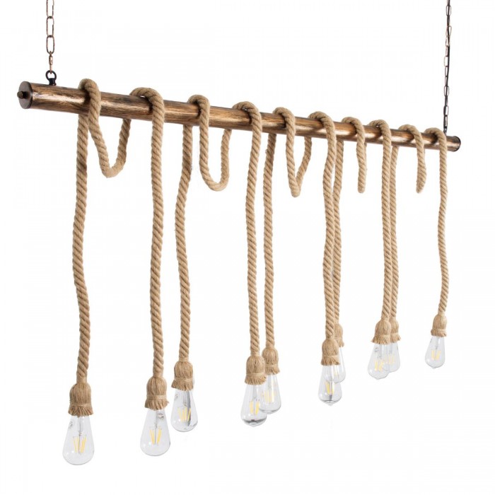 GloboStar® FERULE 01380 Vintage Industrial Κρεμαστό Φωτιστικό Οροφής Πολύφωτο 10 x E27 Μπρούτζινο Μεταλλικό με Μπεζ Σχοινί Μ150 x Π4 x Y62.5cm GloboStar® FERULE 01380 Vintage Industrial Κρεμαστό Φωτιστικό Οροφής Πολύφωτο 10 x E27 Μπρούτζινο Μεταλλικό με Μπεζ Σχοινί Μ150 x Π4 x Y62.5cm