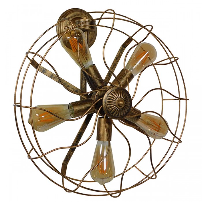 GloboStar® ERAFAN 01381 Vintage Industrial Φωτιστικό Τοίχου Απλίκα Πολύφωτο Καφέ Σκουριά Μεταλλικό Πλέγμα Φ46 x Μ22 x Π46 x Υ46cm