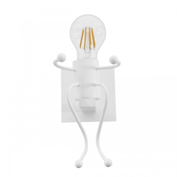 GloboStar® LITTLE MAN 01389 Μοντέρνο Φωτιστικό Τοίχου Απλίκα Μονόφωτο Λευκό Μεταλλικό Μ12 x Π19 x Υ17cm