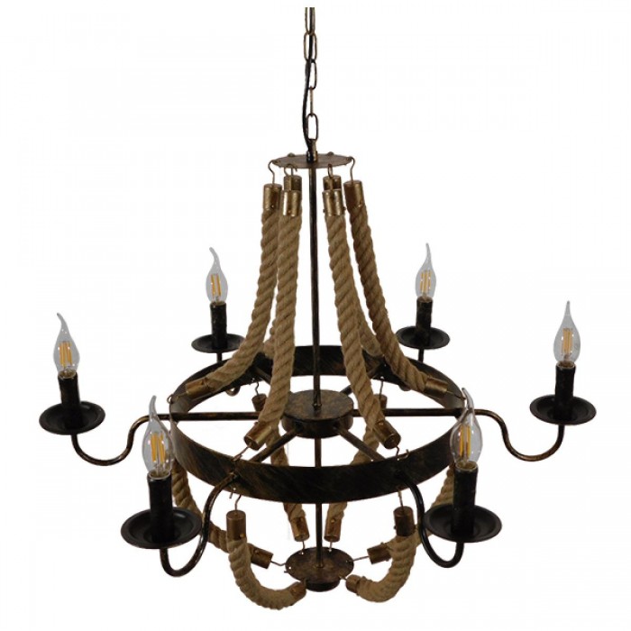 GloboStar® VICTORIAN 01404 Vintage Κρεμαστό Φωτιστικό Οροφής Πολύφωτο 6 x E14 Μπρούτζινο Σκουριά Μεταλλικό Πολυέλαιος με Μπεζ Σχοινί Φ76 x Y65cm GloboStar® VICTORIAN 01404 Vintage Κρεμαστό Φωτιστικό Οροφής Πολύφωτο 6 x E14 Μπρούτζινο Σκουριά Μεταλλικό Πολυέλαιος με Μπεζ Σχοινί Φ76 x Y65cm