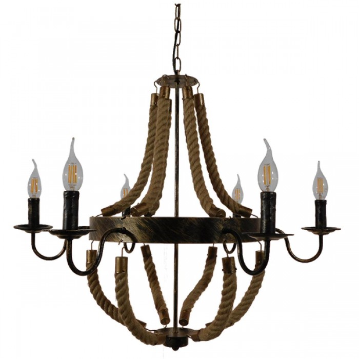 GloboStar® VICTORIAN 01404 Vintage Κρεμαστό Φωτιστικό Οροφής Πολύφωτο 6 x E14 Μπρούτζινο Σκουριά Μεταλλικό Πολυέλαιος με Μπεζ Σχοινί Φ76 x Y65cm GloboStar® VICTORIAN 01404 Vintage Κρεμαστό Φωτιστικό Οροφής Πολύφωτο 6 x E14 Μπρούτζινο Σκουριά Μεταλλικό Πολυέλαιος με Μπεζ Σχοινί Φ76 x Y65cm