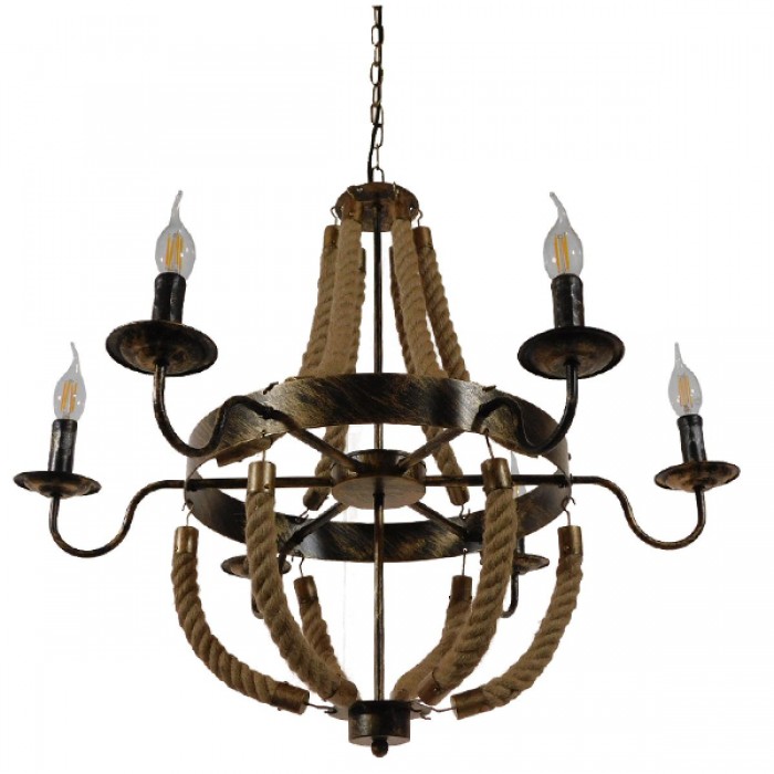 GloboStar® VICTORIAN 01404 Vintage Κρεμαστό Φωτιστικό Οροφής Πολύφωτο 6 x E14 Μπρούτζινο Σκουριά Μεταλλικό Πολυέλαιος με Μπεζ Σχοινί Φ76 x Y65cm GloboStar® VICTORIAN 01404 Vintage Κρεμαστό Φωτιστικό Οροφής Πολύφωτο 6 x E14 Μπρούτζινο Σκουριά Μεταλλικό Πολυέλαιος με Μπεζ Σχοινί Φ76 x Y65cm