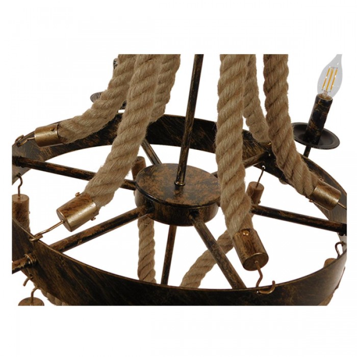 GloboStar® VICTORIAN 01404 Vintage Κρεμαστό Φωτιστικό Οροφής Πολύφωτο 6 x E14 Μπρούτζινο Σκουριά Μεταλλικό Πολυέλαιος με Μπεζ Σχοινί Φ76 x Y65cm GloboStar® VICTORIAN 01404 Vintage Κρεμαστό Φωτιστικό Οροφής Πολύφωτο 6 x E14 Μπρούτζινο Σκουριά Μεταλλικό Πολυέλαιος με Μπεζ Σχοινί Φ76 x Y65cm