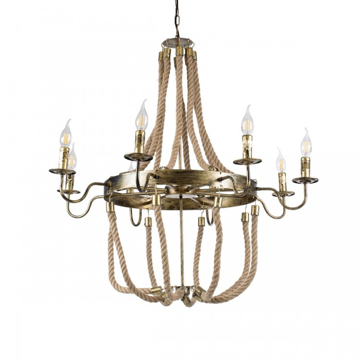 GloboStar® BAVARIAN 01405 Vintage Κρεμαστό Φωτιστικό Οροφής Πολύφωτο 8 x E14 Μπρούτζινο Σκουριά Μεταλλικό Πολυέλαιος με Μπεζ Σχοινί Φ87 x Υ80cm GloboStar® BAVARIAN 01405 Vintage Κρεμαστό Φωτιστικό Οροφής Πολύφωτο 8 x E14 Μπρούτζινο Σκουριά Μεταλλικό Πολυέλαιος με Μπεζ Σχοινί Φ87 x Υ80cm