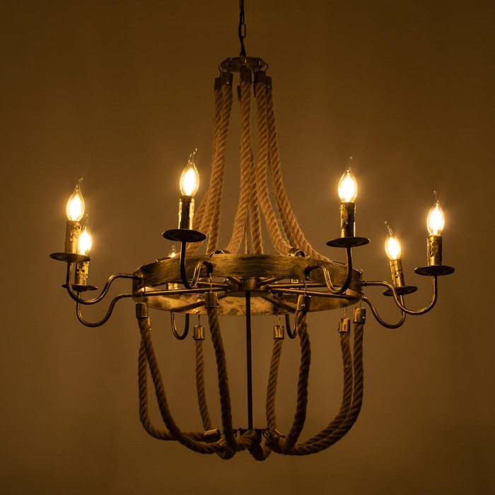 GloboStar® BAVARIAN 01405 Vintage Κρεμαστό Φωτιστικό Οροφής Πολύφωτο 8 x E14 Μπρούτζινο Σκουριά Μεταλλικό Πολυέλαιος με Μπεζ Σχοινί Φ87 x Υ80cm GloboStar® BAVARIAN 01405 Vintage Κρεμαστό Φωτιστικό Οροφής Πολύφωτο 8 x E14 Μπρούτζινο Σκουριά Μεταλλικό Πολυέλαιος με Μπεζ Σχοινί Φ87 x Υ80cm