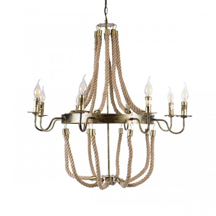 GloboStar® BAVARIAN 01405 Vintage Κρεμαστό Φωτιστικό Οροφής Πολύφωτο 8 x E14 Μπρούτζινο Σκουριά Μεταλλικό Πολυέλαιος με Μπεζ Σχοινί Φ87 x Υ80cm GloboStar® BAVARIAN 01405 Vintage Κρεμαστό Φωτιστικό Οροφής Πολύφωτο 8 x E14 Μπρούτζινο Σκουριά Μεταλλικό Πολυέλαιος με Μπεζ Σχοινί Φ87 x Υ80cm