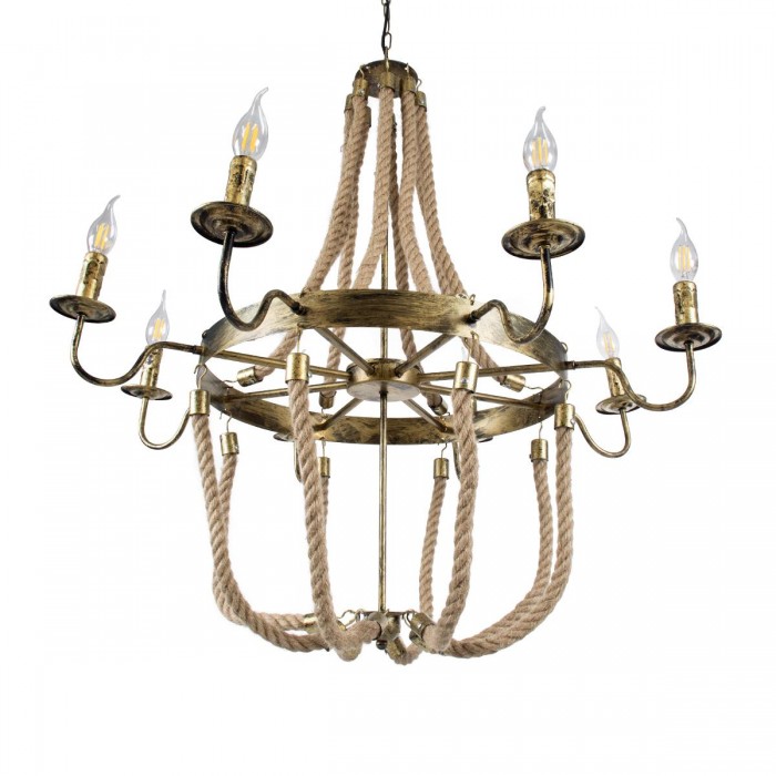 GloboStar® BAVARIAN 01405 Vintage Κρεμαστό Φωτιστικό Οροφής Πολύφωτο 8 x E14 Μπρούτζινο Σκουριά Μεταλλικό Πολυέλαιος με Μπεζ Σχοινί Φ87 x Υ80cm GloboStar® BAVARIAN 01405 Vintage Κρεμαστό Φωτιστικό Οροφής Πολύφωτο 8 x E14 Μπρούτζινο Σκουριά Μεταλλικό Πολυέλαιος με Μπεζ Σχοινί Φ87 x Υ80cm