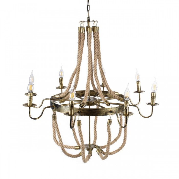 GloboStar® BAVARIAN 01405 Vintage Κρεμαστό Φωτιστικό Οροφής Πολύφωτο 8 x E14 Μπρούτζινο Σκουριά Μεταλλικό Πολυέλαιος με Μπεζ Σχοινί Φ87 x Υ80cm GloboStar® BAVARIAN 01405 Vintage Κρεμαστό Φωτιστικό Οροφής Πολύφωτο 8 x E14 Μπρούτζινο Σκουριά Μεταλλικό Πολυέλαιος με Μπεζ Σχοινί Φ87 x Υ80cm