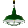 GloboStar® ELEDA 01408 Vintage Industrial Κρεμαστό Φωτιστικό Οροφής Μονόφωτο 1 x E27 Πράσινο Λευκό Μεταλλικό Καμπάνα Πλέγμα με Μπεζ Σχοινί Φ36 x Υ31cm