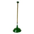 GloboStar® ELEDA 01408 Vintage Industrial Κρεμαστό Φωτιστικό Οροφής Μονόφωτο 1 x E27 Πράσινο Λευκό Μεταλλικό Καμπάνα Πλέγμα με Μπεζ Σχοινί Φ36 x Υ31cm