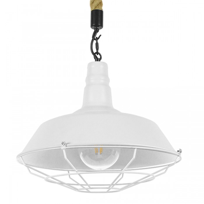 GloboStar® NARANZA 01409 Vintage Industrial Κρεμαστό Φωτιστικό Οροφής Μονόφωτο 1 x E27 Λευκό Ματ Μεταλλικό Καμπάνα Πλέγμα με Μπεζ Σχοινί Φ36 x Υ31cm GloboStar® NARANZA 01409 Vintage Industrial Κρεμαστό Φωτιστικό Οροφής Μονόφωτο 1 x E27 Λευκό Ματ Μεταλλικό Καμπάνα Πλέγμα με Μπεζ Σχοινί Φ36 x Υ31cm