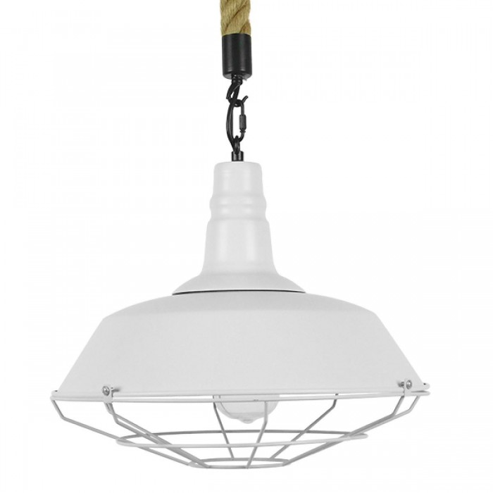 GloboStar® NARANZA 01409 Vintage Industrial Κρεμαστό Φωτιστικό Οροφής Μονόφωτο 1 x E27 Λευκό Ματ Μεταλλικό Καμπάνα Πλέγμα με Μπεζ Σχοινί Φ36 x Υ31cm GloboStar® NARANZA 01409 Vintage Industrial Κρεμαστό Φωτιστικό Οροφής Μονόφωτο 1 x E27 Λευκό Ματ Μεταλλικό Καμπάνα Πλέγμα με Μπεζ Σχοινί Φ36 x Υ31cm