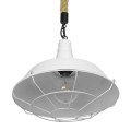 GloboStar® NARANZA 01409 Vintage Industrial Κρεμαστό Φωτιστικό Οροφής Μονόφωτο 1 x E27 Λευκό Ματ Μεταλλικό Καμπάνα Πλέγμα με Μπεζ Σχοινί Φ36 x Υ31cm