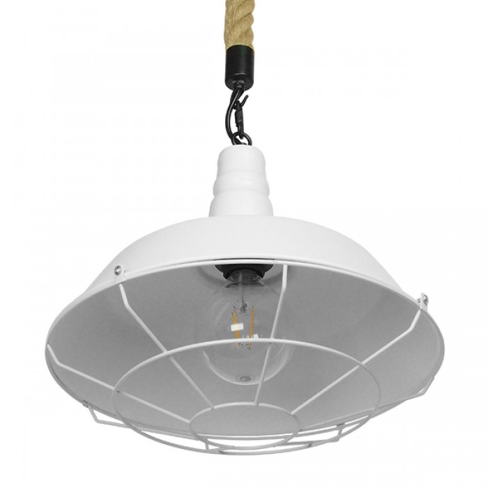 GloboStar® NARANZA 01409 Vintage Industrial Κρεμαστό Φωτιστικό Οροφής Μονόφωτο 1 x E27 Λευκό Ματ Μεταλλικό Καμπάνα Πλέγμα με Μπεζ Σχοινί Φ36 x Υ31cm GloboStar® NARANZA 01409 Vintage Industrial Κρεμαστό Φωτιστικό Οροφής Μονόφωτο 1 x E27 Λευκό Ματ Μεταλλικό Καμπάνα Πλέγμα με Μπεζ Σχοινί Φ36 x Υ31cm