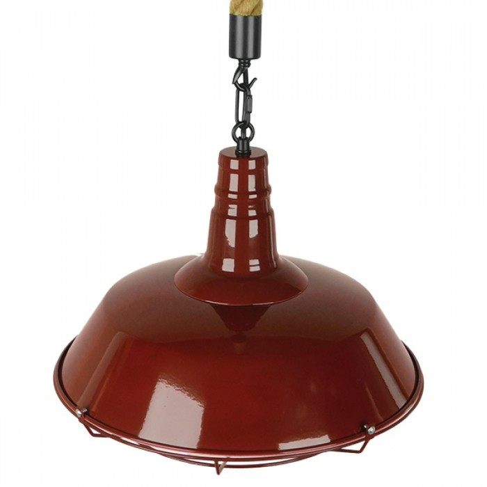 GloboStar® ISCAR 01410 Vintage Industrial Κρεμαστό Φωτιστικό Οροφής Μονόφωτο 1 x E27 Μπορντό Κόκκινο Λευκό Μεταλλικό Καμπάνα Πλέγμα με Μπεζ Σχοινί Φ36 x Υ31cm
