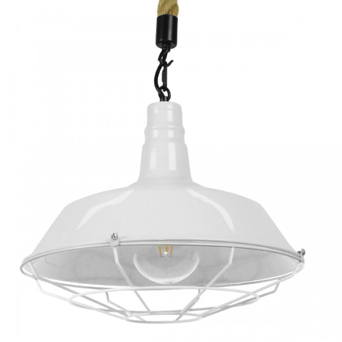 GloboStar® PUPPET 01412 Vintage Industrial Κρεμαστό Φωτιστικό Οροφής Μονόφωτο 1 x E27 Λευκό Γυαλιστερό Μεταλλικό Καμπάνα Πλέγμα με Μπεζ Σχοινί Φ36 x Υ31cm GloboStar® PUPPET 01412 Vintage Industrial Κρεμαστό Φωτιστικό Οροφής Μονόφωτο 1 x E27 Λευκό Γυαλιστερό Μεταλλικό Καμπάνα Πλέγμα με Μπεζ Σχοινί Φ36 x Υ31cm