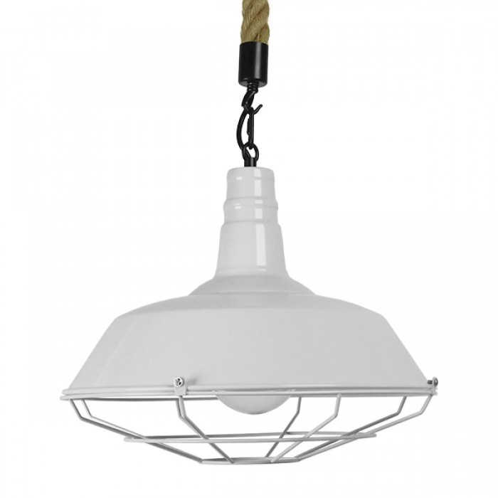 GloboStar® PUPPET 01412 Vintage Industrial Κρεμαστό Φωτιστικό Οροφής Μονόφωτο 1 x E27 Λευκό Γυαλιστερό Μεταλλικό Καμπάνα Πλέγμα με Μπεζ Σχοινί Φ36 x Υ31cm GloboStar® PUPPET 01412 Vintage Industrial Κρεμαστό Φωτιστικό Οροφής Μονόφωτο 1 x E27 Λευκό Γυαλιστερό Μεταλλικό Καμπάνα Πλέγμα με Μπεζ Σχοινί Φ36 x Υ31cm