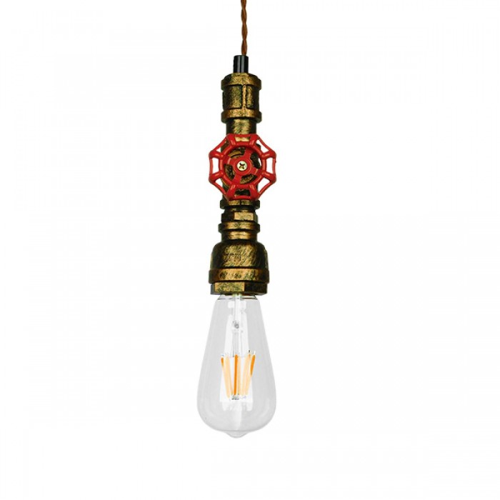 GloboStar® SPIGOT 01413 Vintage Industrial Κρεμαστό Φωτιστικό Οροφής Μονόφωτο 1 x E27 Μπρούτζινο Μεταλλικό Μ5 x Π7.5 x Y20cm