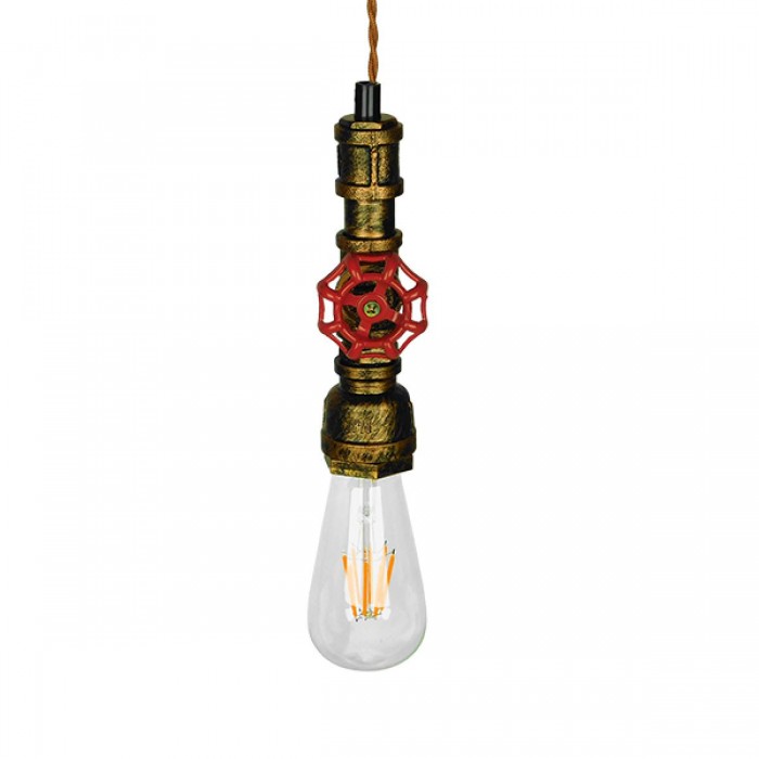 GloboStar® SPIGOT 01413 Vintage Industrial Κρεμαστό Φωτιστικό Οροφής Μονόφωτο 1 x E27 Μπρούτζινο Μεταλλικό Μ5 x Π7.5 x Y20cm