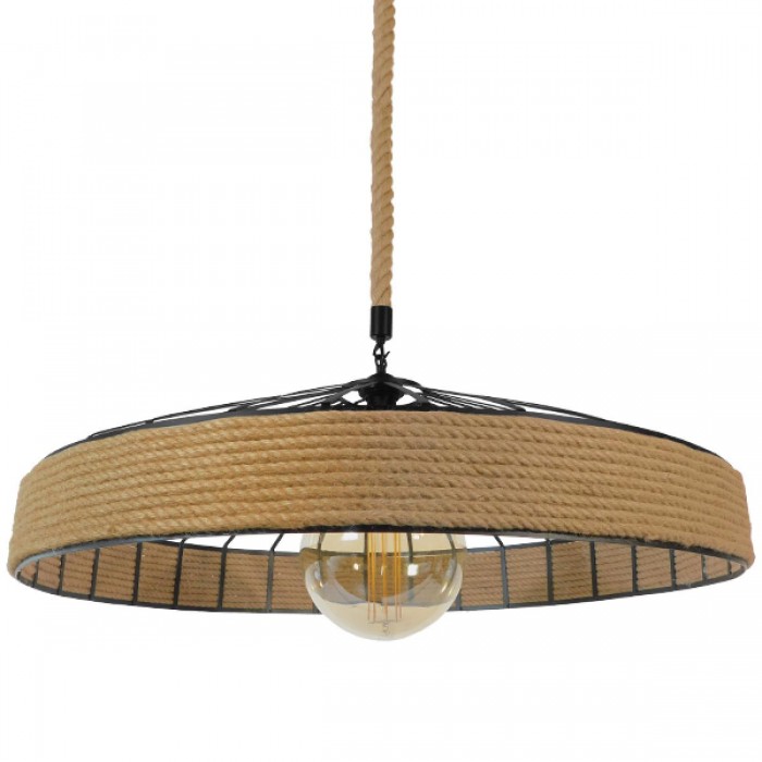 GloboStar® SAHARA 01416 Vintage Κρεμαστό Φωτιστικό Οροφής Μονόφωτο 1 x E27 Μαύρο Μεταλλικό με Μπεζ Σχοινί Φ80 x Υ25cm GloboStar® SAHARA 01416 Vintage Κρεμαστό Φωτιστικό Οροφής Μονόφωτο 1 x E27 Μαύρο Μεταλλικό με Μπεζ Σχοινί Φ80 x Υ25cm