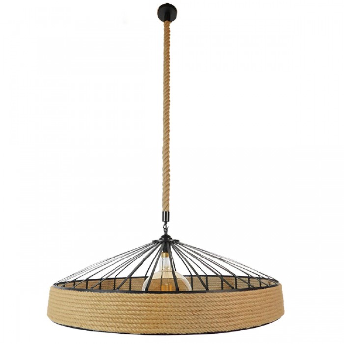 GloboStar® SAHARA 01416 Vintage Κρεμαστό Φωτιστικό Οροφής Μονόφωτο 1 x E27 Μαύρο Μεταλλικό με Μπεζ Σχοινί Φ80 x Υ25cm GloboStar® SAHARA 01416 Vintage Κρεμαστό Φωτιστικό Οροφής Μονόφωτο 1 x E27 Μαύρο Μεταλλικό με Μπεζ Σχοινί Φ80 x Υ25cm