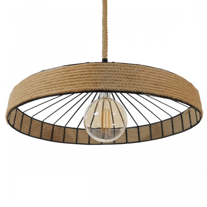 GloboStar® SAHARA 01416 Vintage Κρεμαστό Φωτιστικό Οροφής Μονόφωτο 1 x E27 Μαύρο Μεταλλικό με Μπεζ Σχοινί Φ80 x Υ25cm GloboStar® SAHARA 01416 Vintage Κρεμαστό Φωτιστικό Οροφής Μονόφωτο 1 x E27 Μαύρο Μεταλλικό με Μπεζ Σχοινί Φ80 x Υ25cm