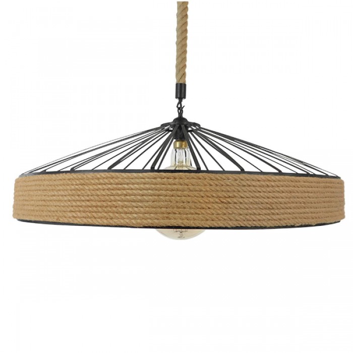 GloboStar® SAHARA 01416 Vintage Κρεμαστό Φωτιστικό Οροφής Μονόφωτο 1 x E27 Μαύρο Μεταλλικό με Μπεζ Σχοινί Φ80 x Υ25cm GloboStar® SAHARA 01416 Vintage Κρεμαστό Φωτιστικό Οροφής Μονόφωτο 1 x E27 Μαύρο Μεταλλικό με Μπεζ Σχοινί Φ80 x Υ25cm