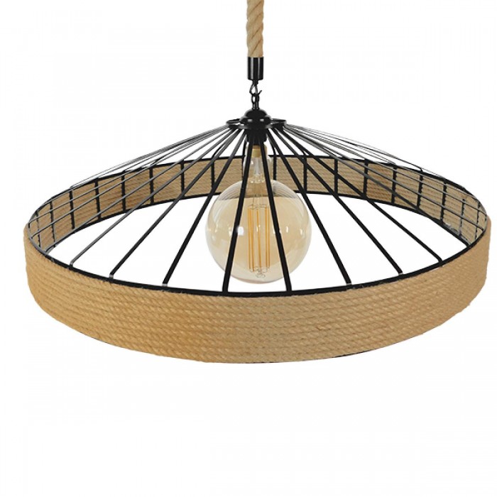 GloboStar® SAHARA 01416 Vintage Κρεμαστό Φωτιστικό Οροφής Μονόφωτο 1 x E27 Μαύρο Μεταλλικό με Μπεζ Σχοινί Φ80 x Υ25cm GloboStar® SAHARA 01416 Vintage Κρεμαστό Φωτιστικό Οροφής Μονόφωτο 1 x E27 Μαύρο Μεταλλικό με Μπεζ Σχοινί Φ80 x Υ25cm